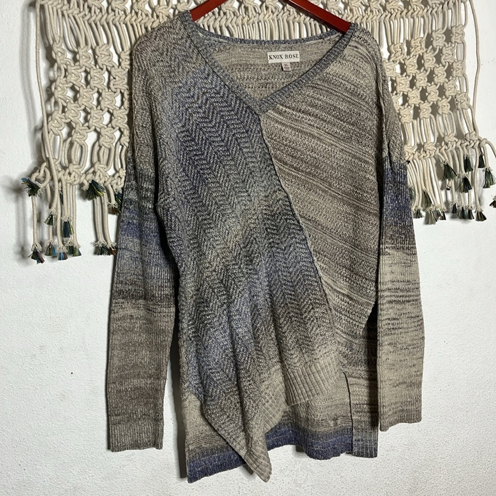 Knox Rose marled ombré blue tan asymmetrical sweater